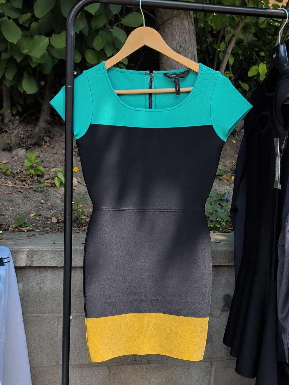 BCBGMaxAzria Teal, Black & Yellow Colorblock Mini Dress